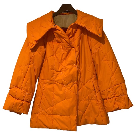 NWOT New London USA Orange Asymetrial Puffer Winter Coat Size Large - Picture 5 of 16